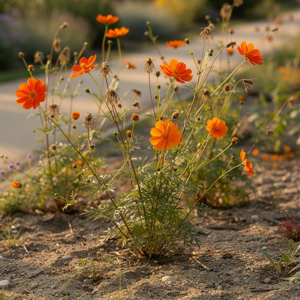 Cosmos sulphureus orange léger dans un massif