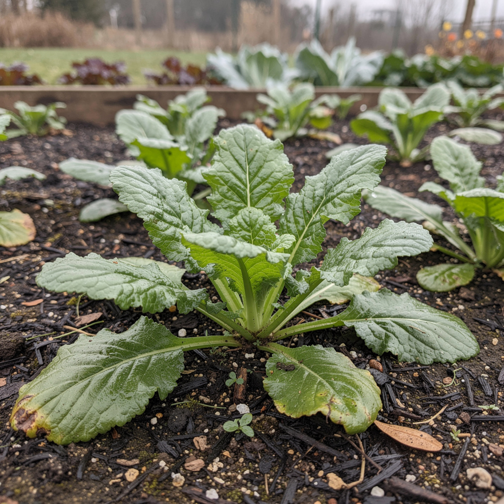 Feuilles vertes dentées de cresson de terre en rosettes