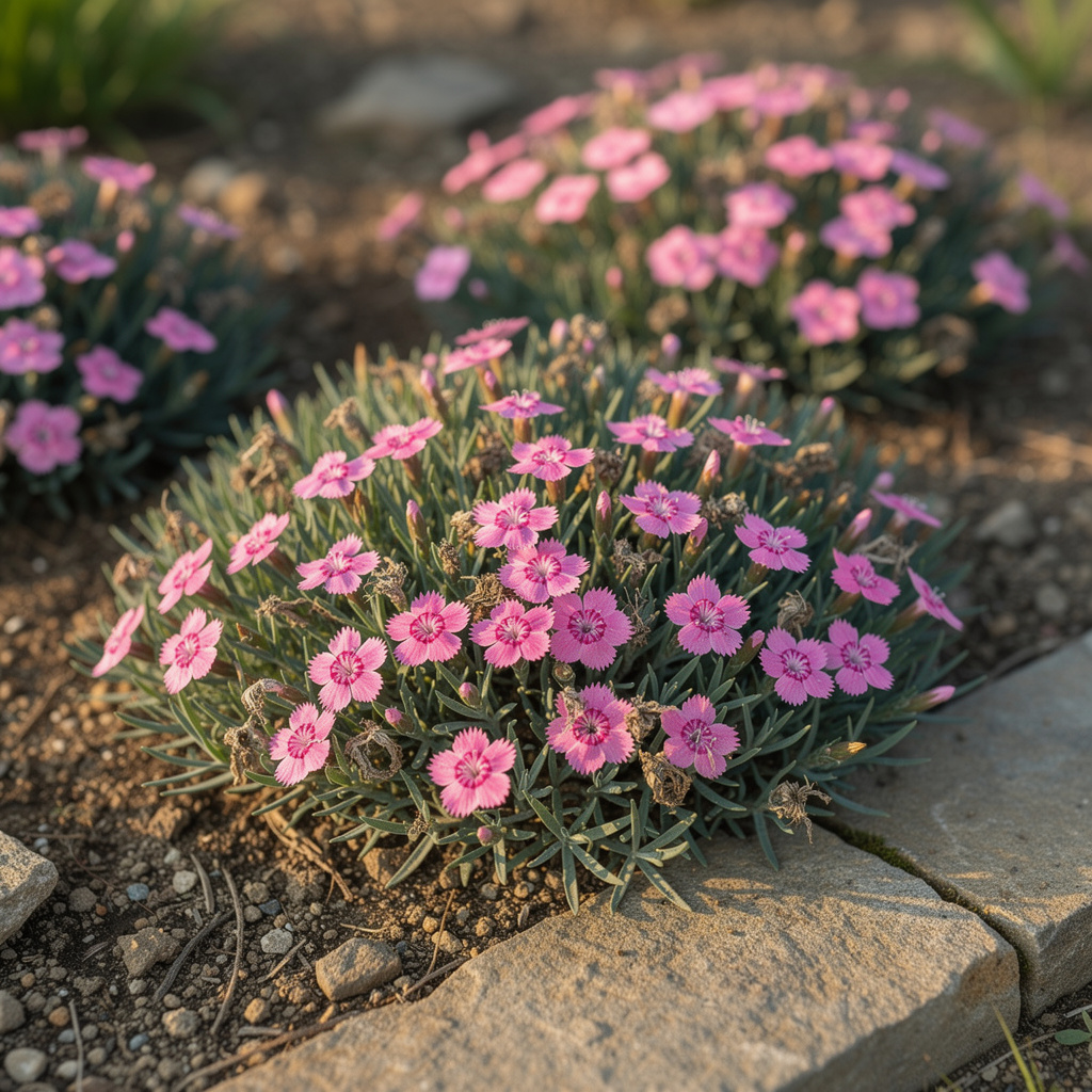 Tapis d’œillet deltoïdes aux fleurs roses vives