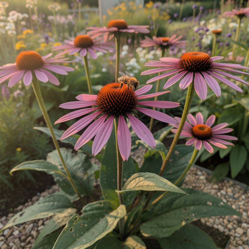Échinacée violette avec cônes proéminents en été