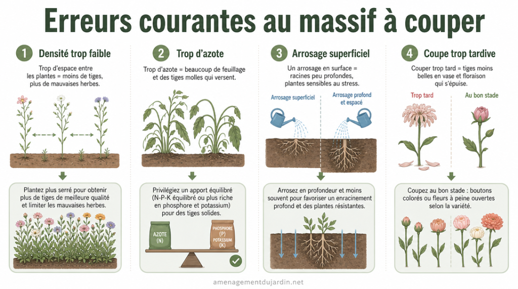 Quatre erreurs classiques illustrées pour un massif à couper