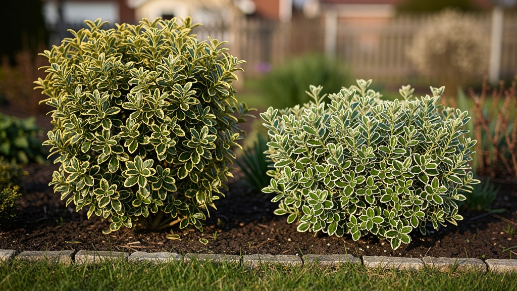 Euonymus japonicus plus haut à côté d’un fortunei compact