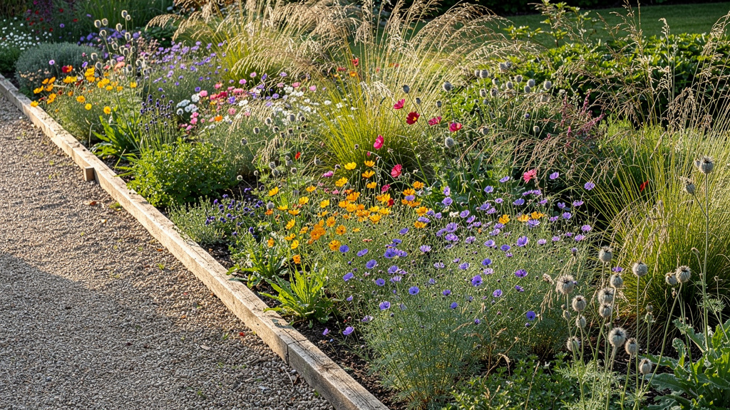 Massif fleuri de linum grandiflorum bleu sous soleil matinal