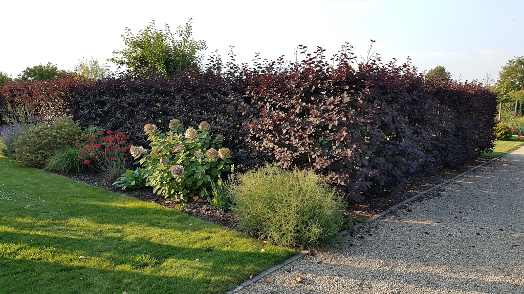 Haie de physocarpus pourpre formant un écran dense