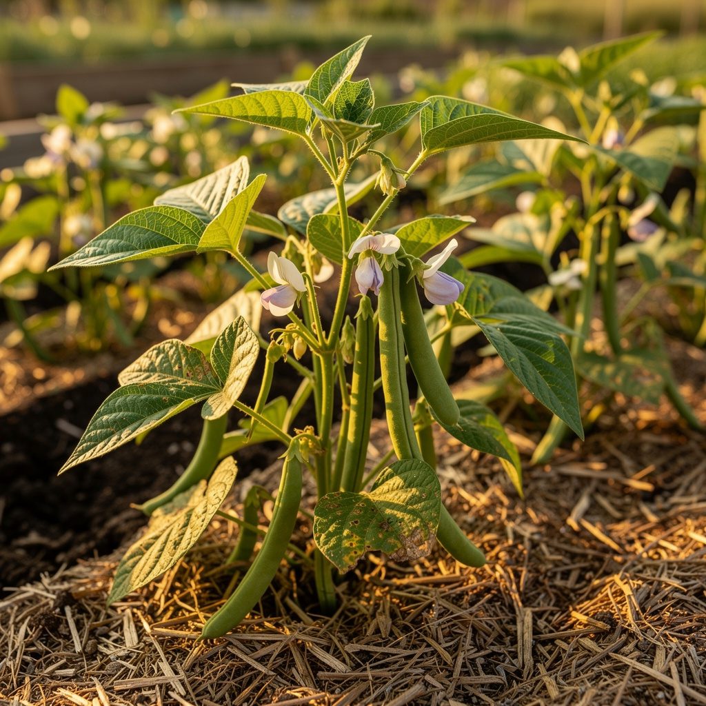 Pieds de haricots nains couverts de gousses vertes