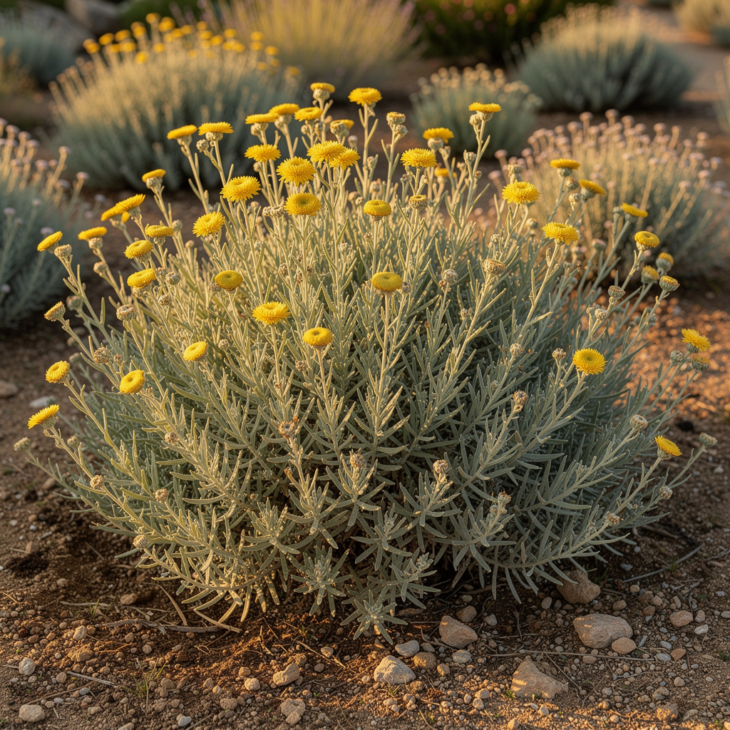 Feuillage argenté et fleurs jaunes d’immortelle