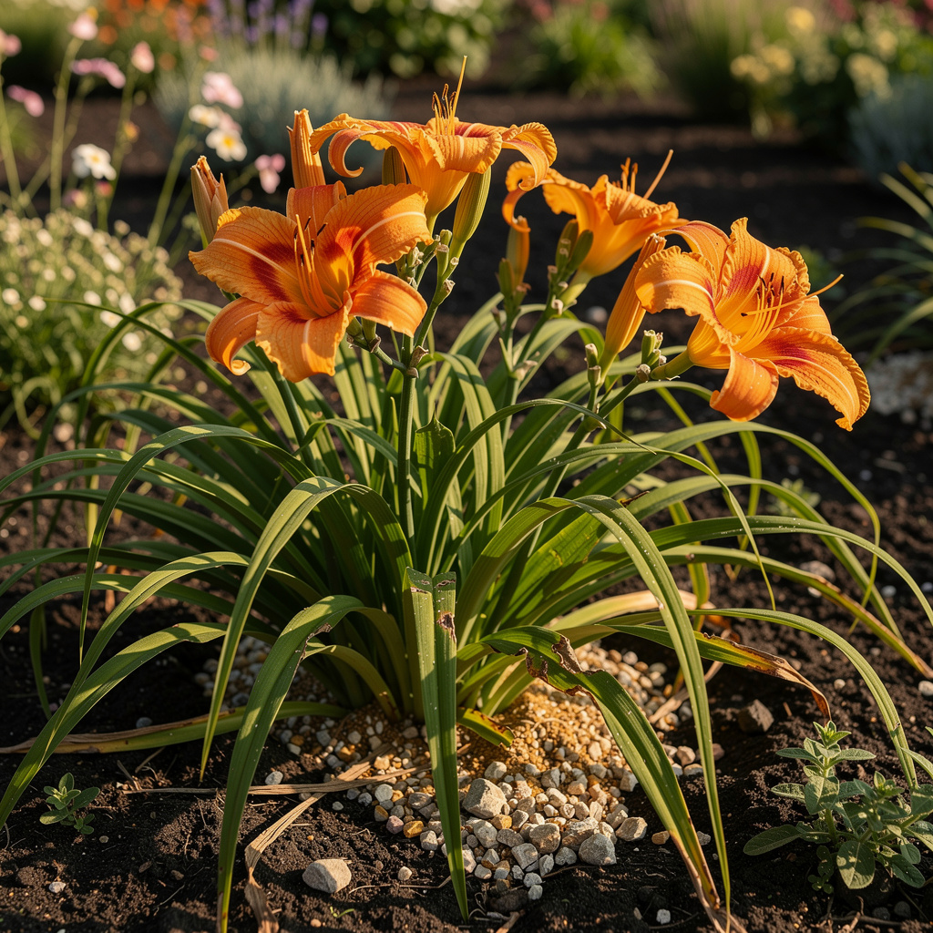 Fleurs en trompettes d’hémérocalle au soleil