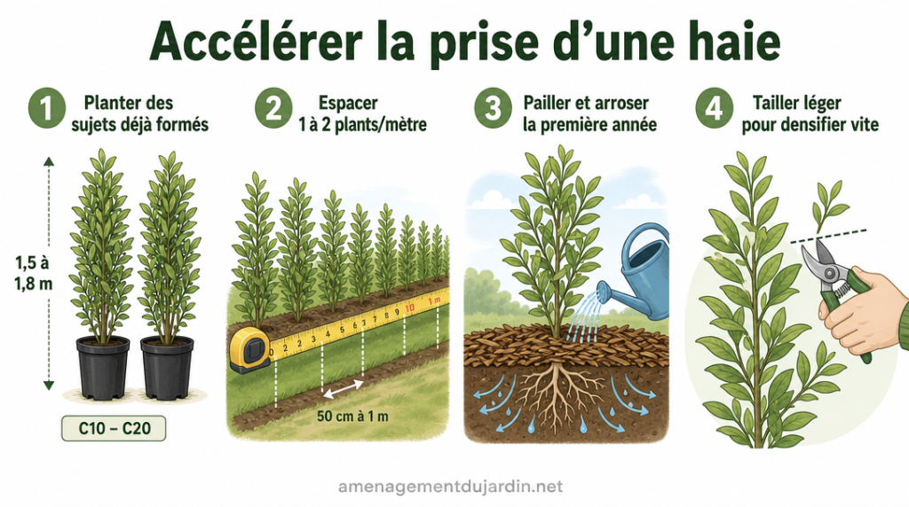 Infographie en 4 étapes pour accélérer l’implantation d’une haie persistante