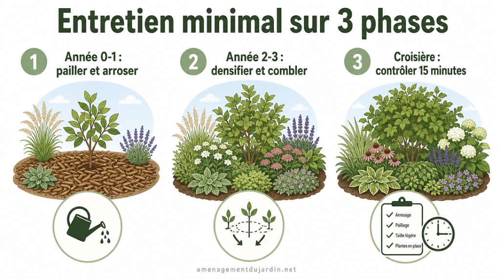 Infographie trois phases d'installation et routine allégée