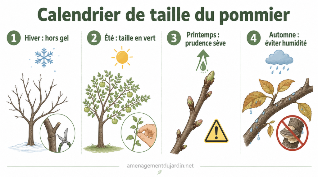 Infographie des saisons conseillées pour tailler un pommier