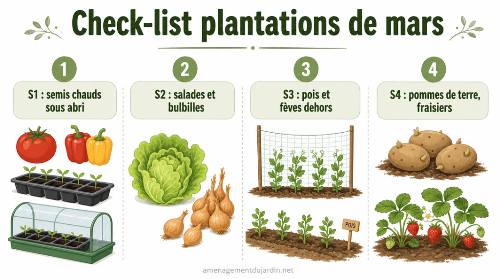 Infographie des tâches de plantation par semaine en mars