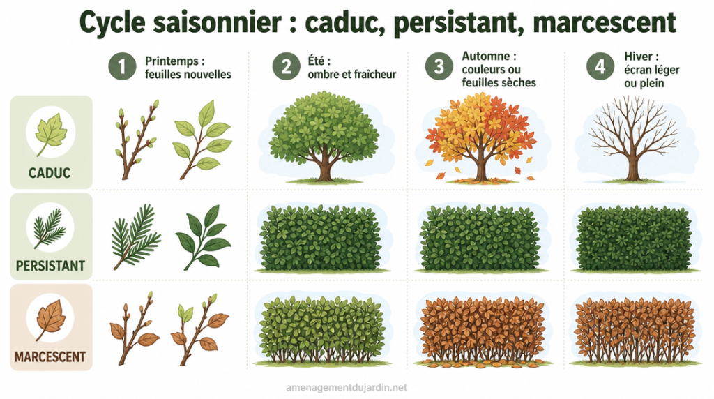 Infographie sur le cycle saisonnier des feuillages au jardin