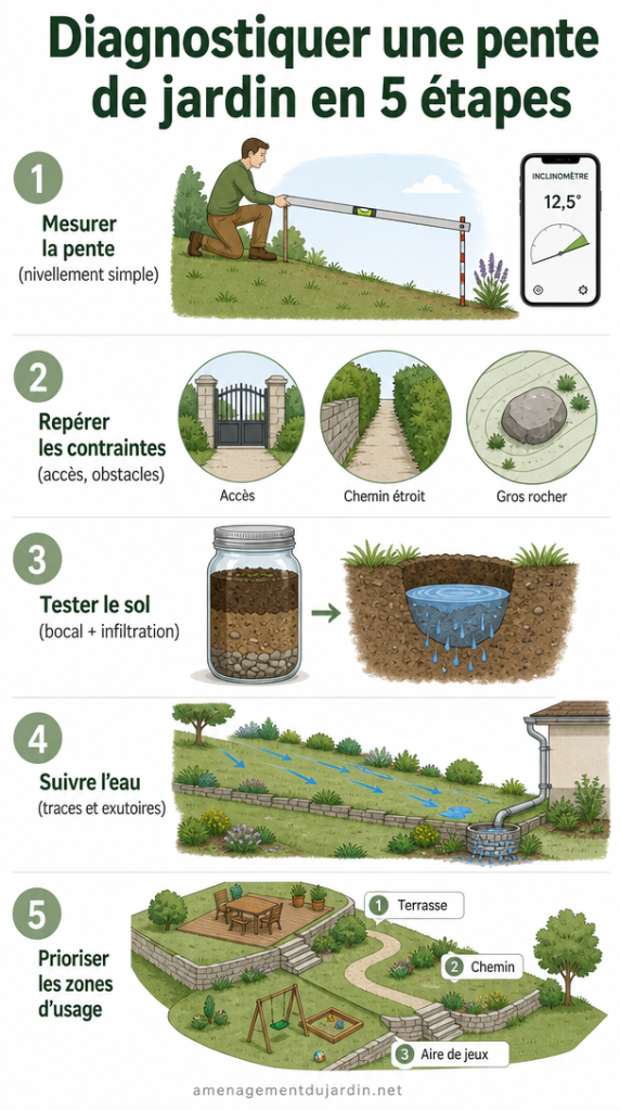 Étapes clés pour diagnostiquer une pente de jardin