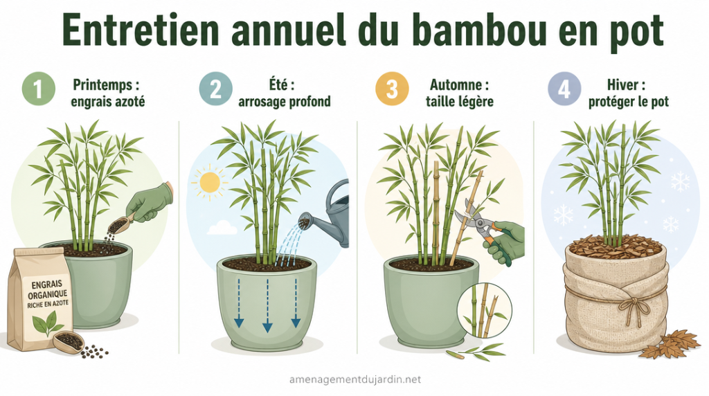 Calendrier simplifié d’entretien saisonnier pour bambou en pot