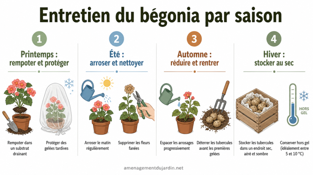 Calendrier illustré des soins saisonniers essentiels du bégonia