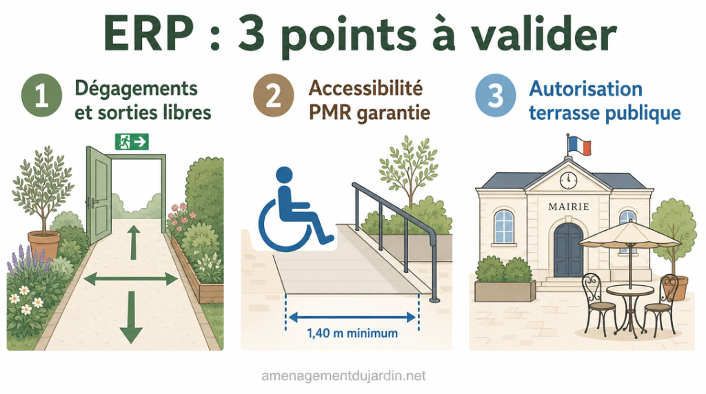 Infographie ERP sur dégagements, accessibilité et autorisation