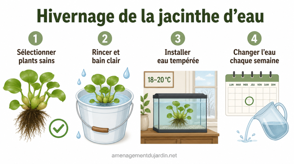 Infographie hivernage en 4 étapes pour conserver des rosettes