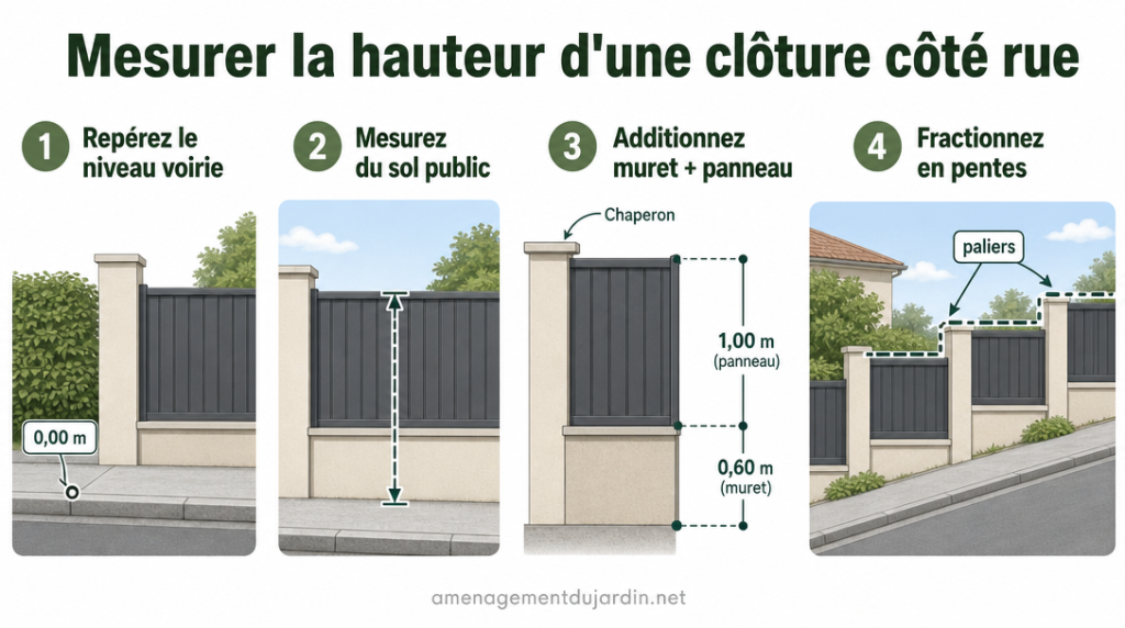 Infographie pour mesurer la hauteur d’une clôture côté voirie