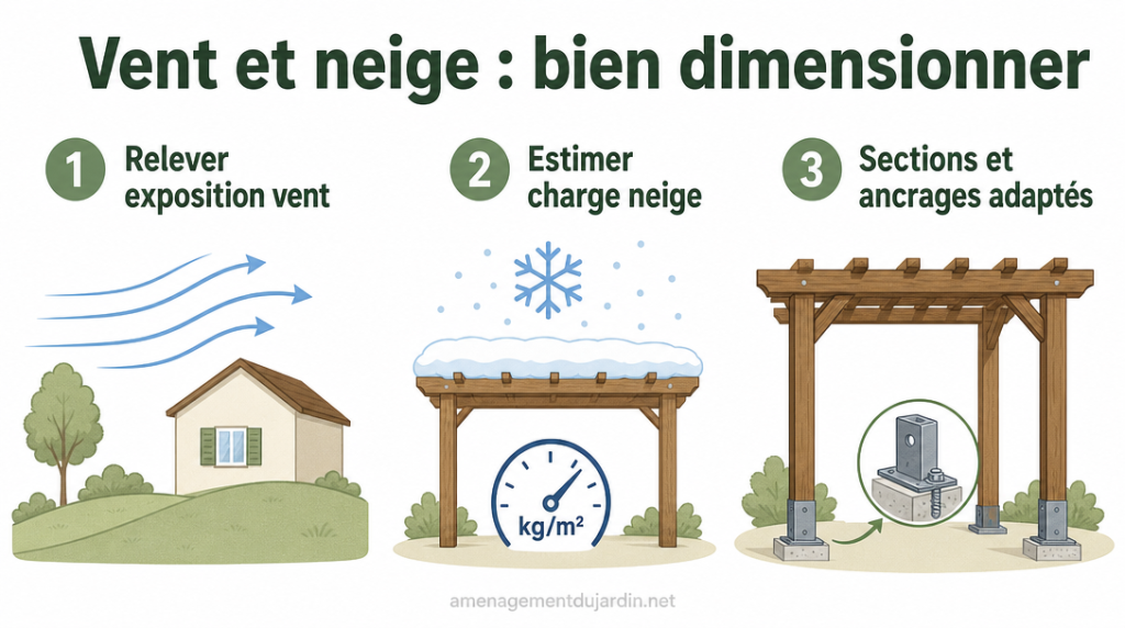 Infographie dimensionnement pergola selon vent et neige