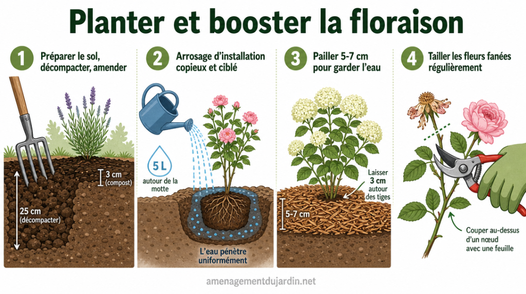 Infographie étapes clés pour planter et entretenir