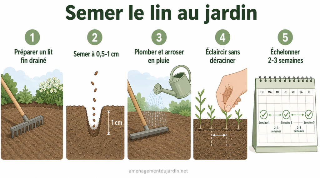 Infographie des étapes essentielles pour réussir le semis du lin
