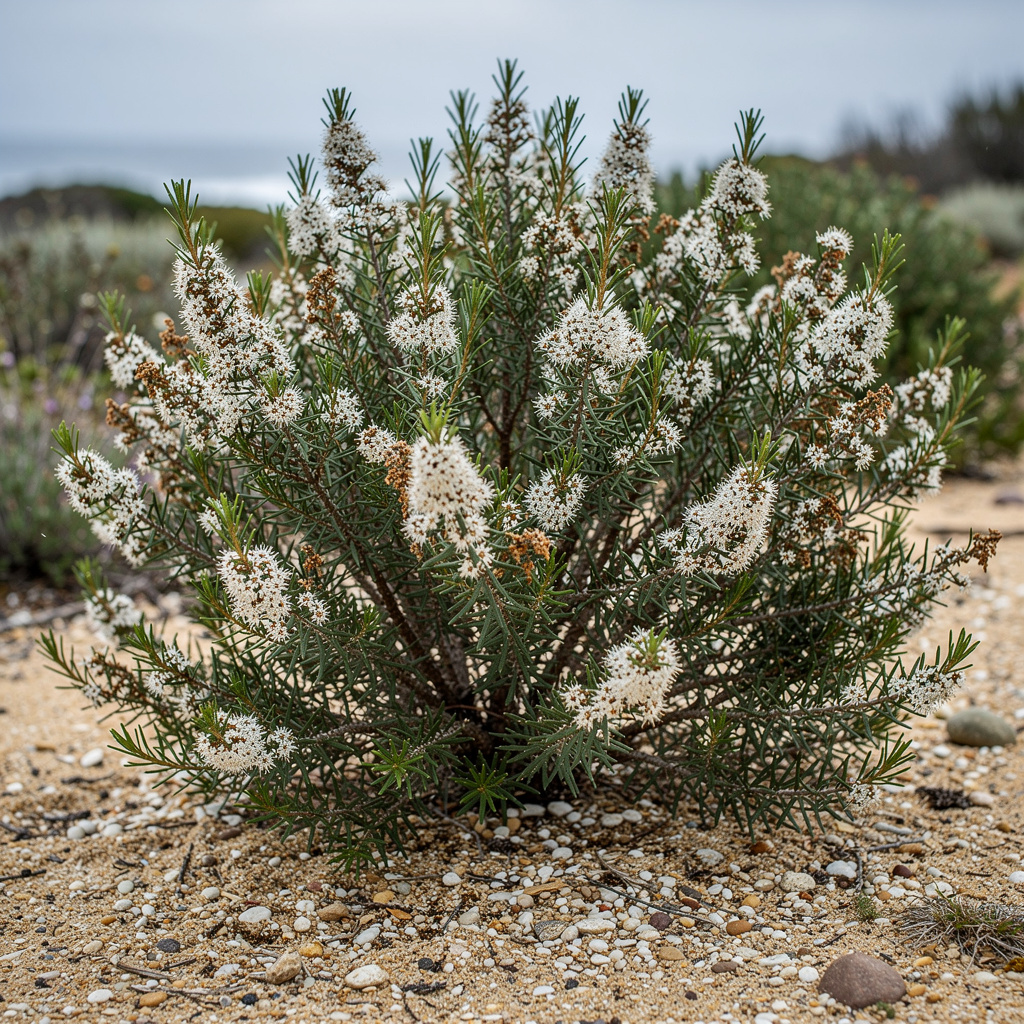 Arbuste de Kunzea couvert de petites fleurs blanches mousseuses