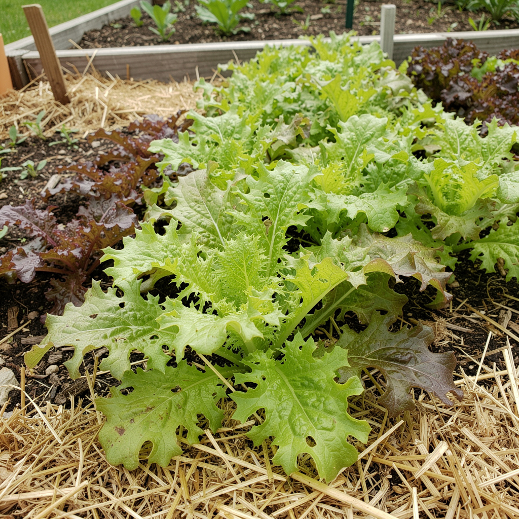 Laitues feuille de chêne vertes et rouges, feuillage dentelé