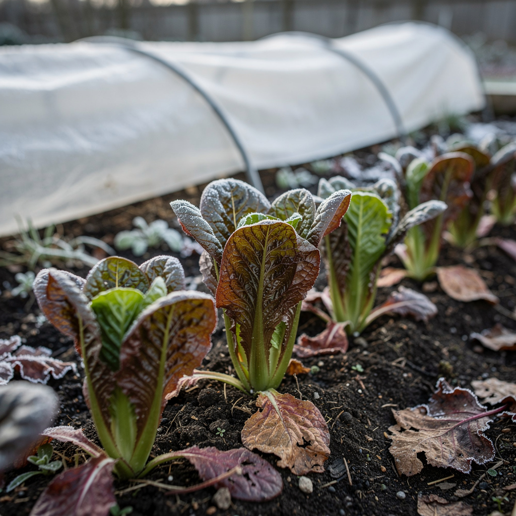Laitue romaine rouge avec cœur vert en rang aligné