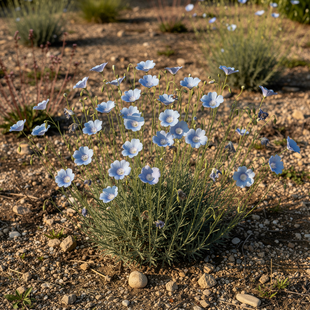 Linum perenne aux fleurs bleues sur sol drainé