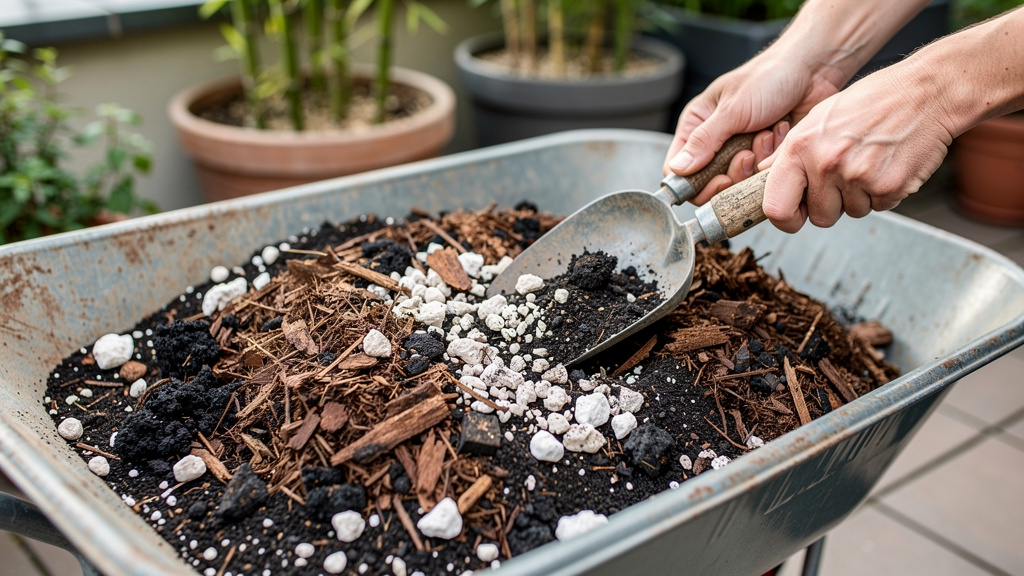 Substrat mélangé avec compost, écorces et perlite