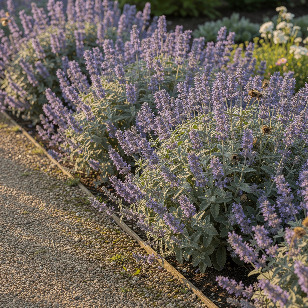Touffe de népéta aux fleurs bleu violet en bordure