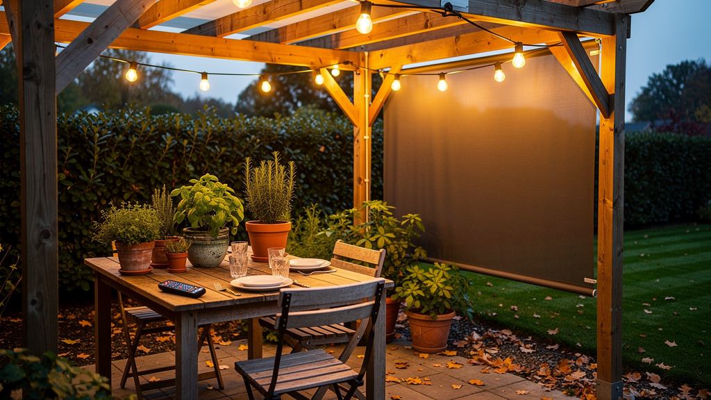 Ambiance du soir avec LED chaudes sous pergola