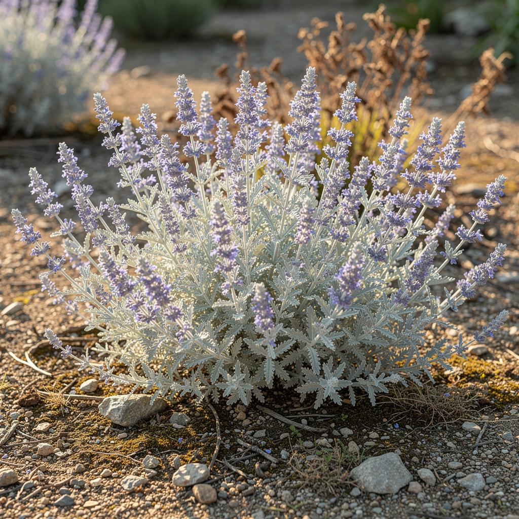 Perovskia argenté en floraison bleu lavande