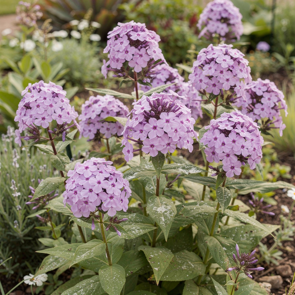 Grandes panicules violettes de phlox en été