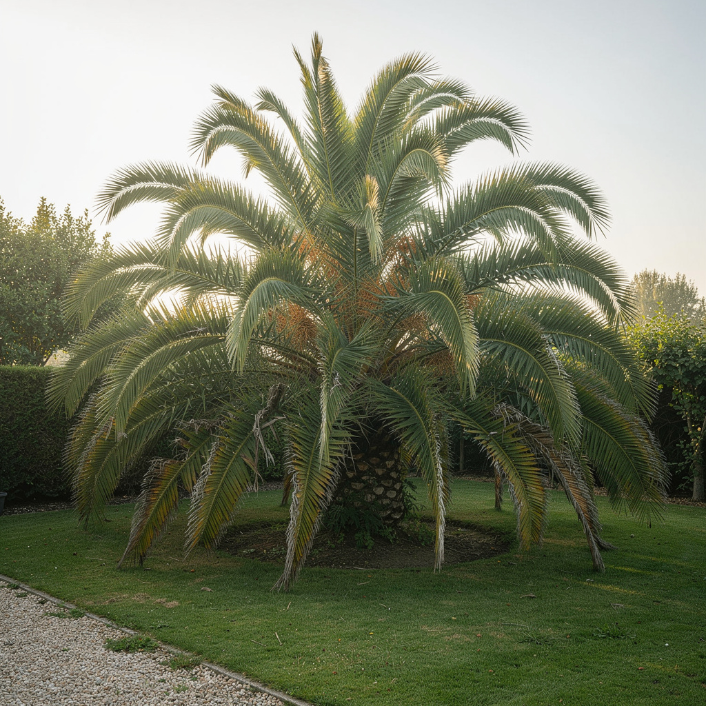 Phoenix canariensis avec grande couronne et épines jaunes