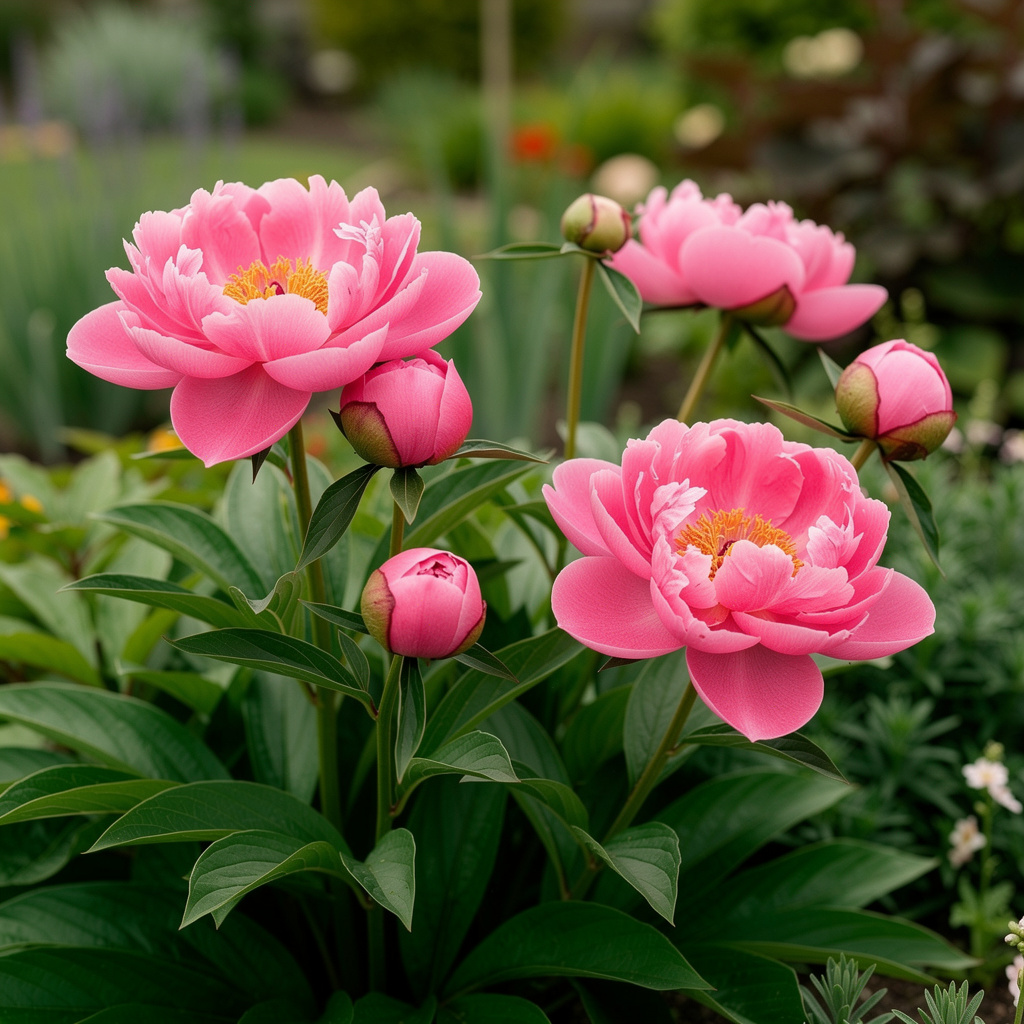 Pivoine en bouton coloré avec feuillage brillant