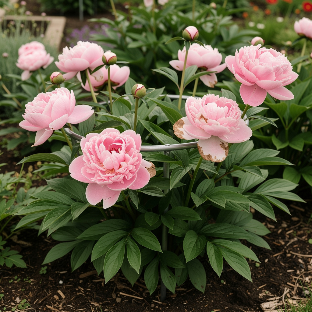 Grandes pivoines roses parfumées avec feuillage dense fin de printemps