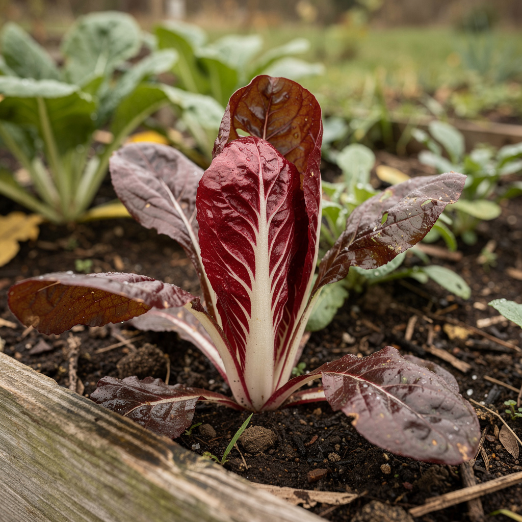 Radicchio rouge violacé avec nervures blanches nettes