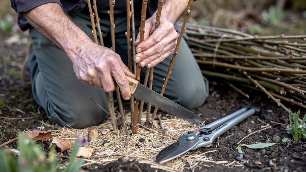 Recépage d’un saule miyabeana à 30 cm du sol au sécateur
