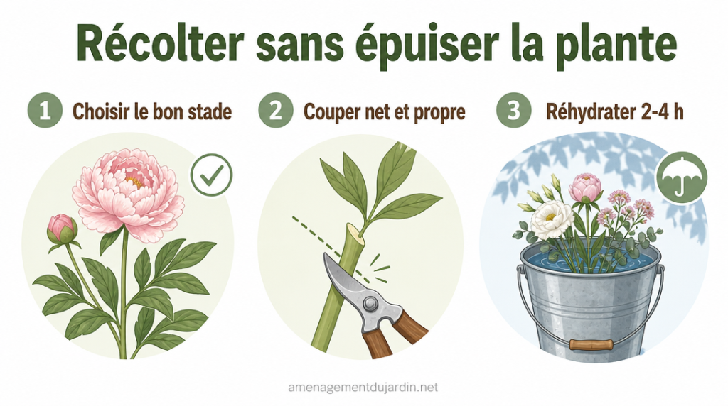 Étapes clés pour couper et réhydrater les fleurs