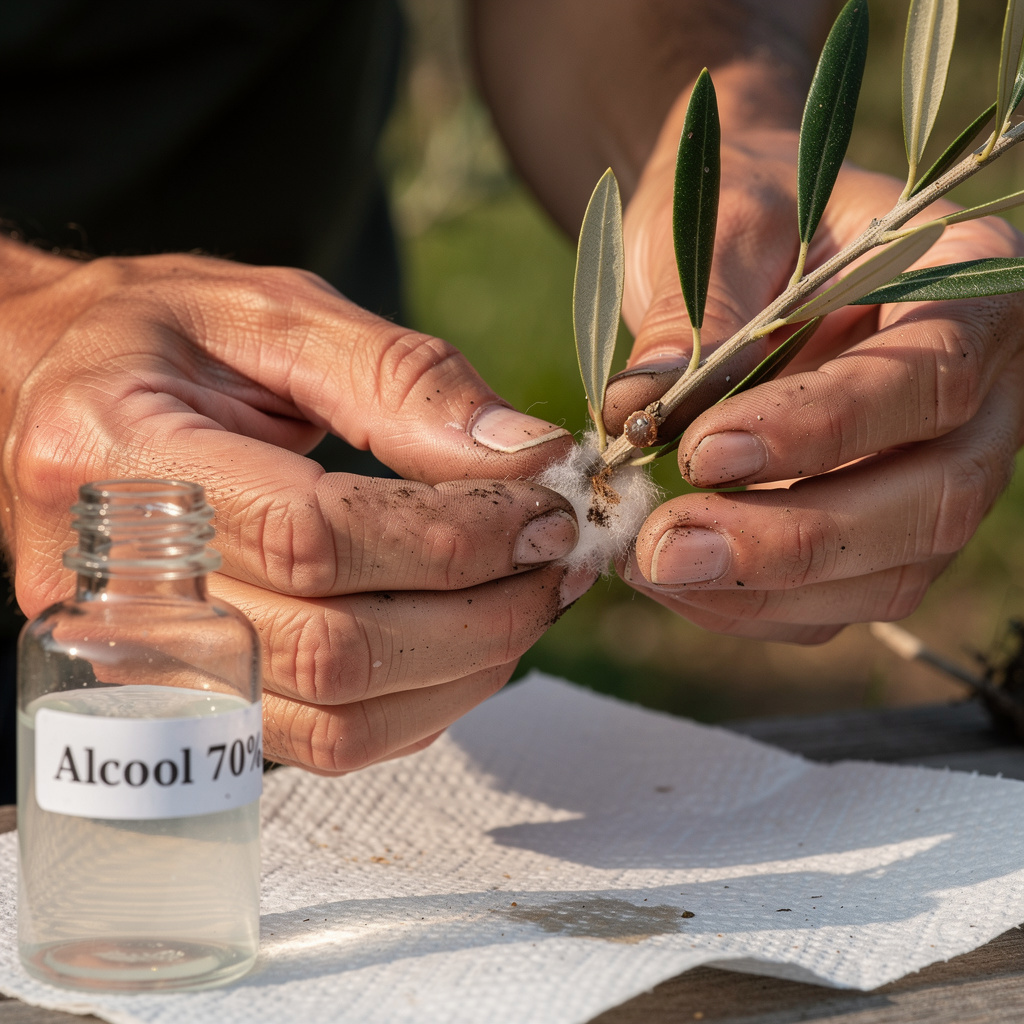 Coton-tige imbibé d’alcool sur une cochenille brune