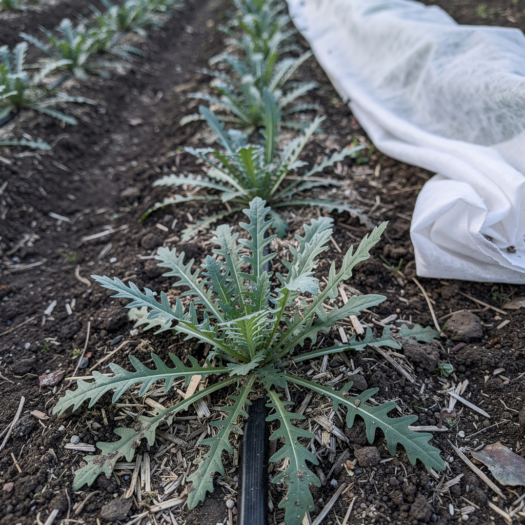 Feuilles découpées de roquette sauvage en touffes compactes