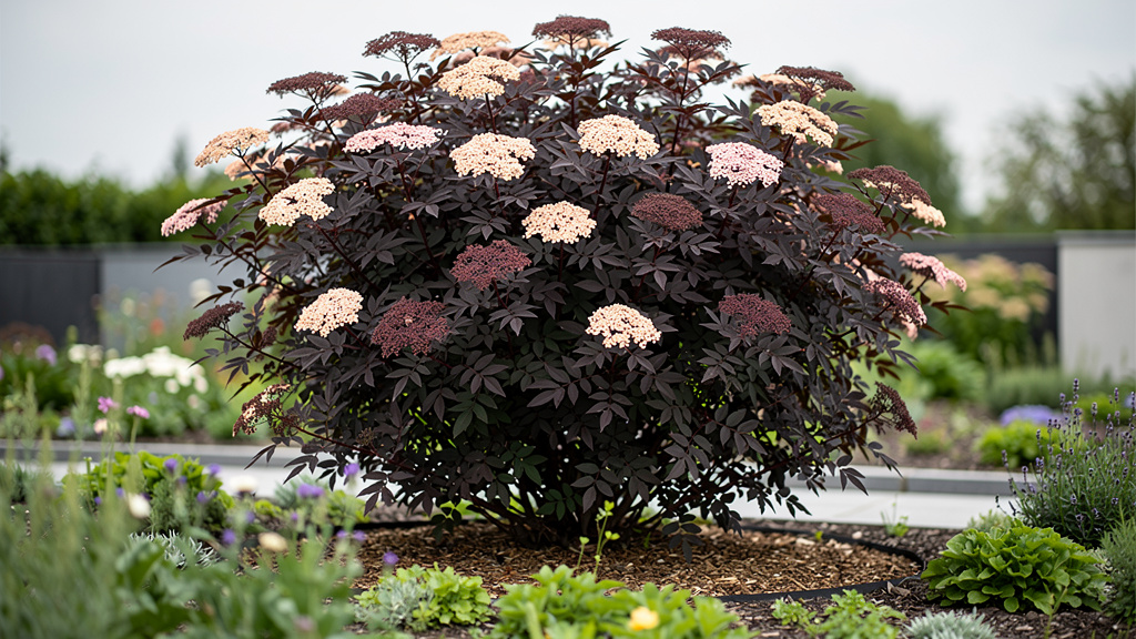 Sureau pourpre en fleurs crème rosé, arbuste structurant