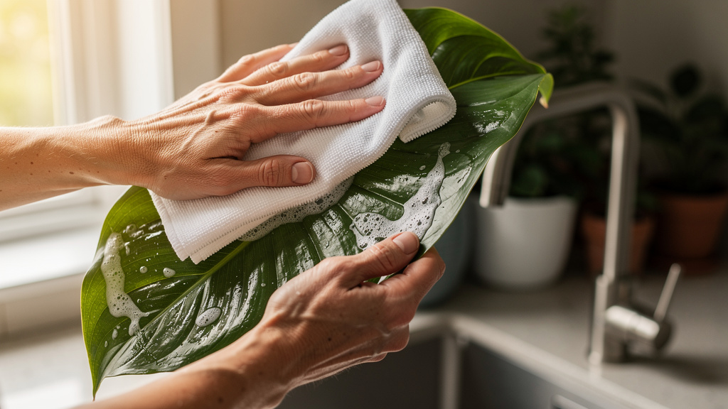 Feuille essuyée au chiffon avec solution de savon noir
