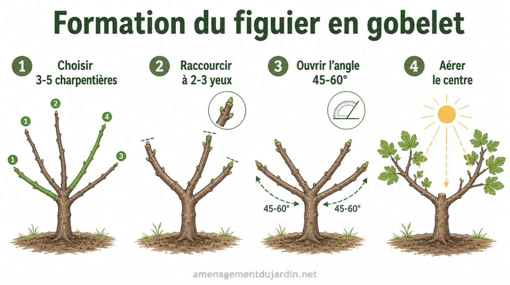 Schéma en 4 étapes de formation en gobelet