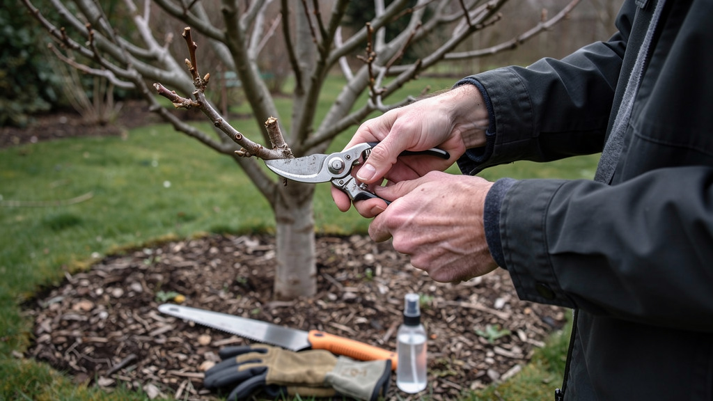 Jardinier taillant un figuier en fin d’hiver sans gel