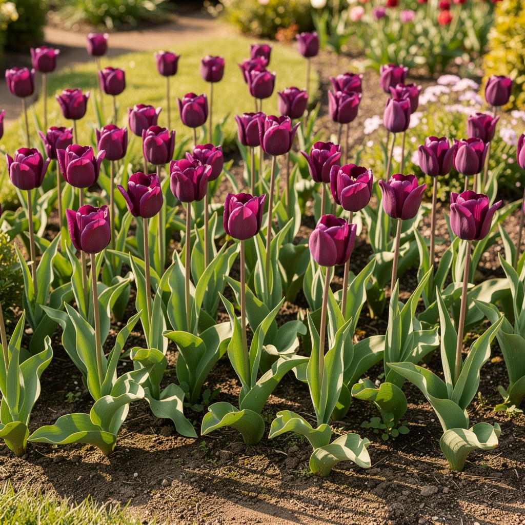 Massif de tulipes violettes Negrita au printemps