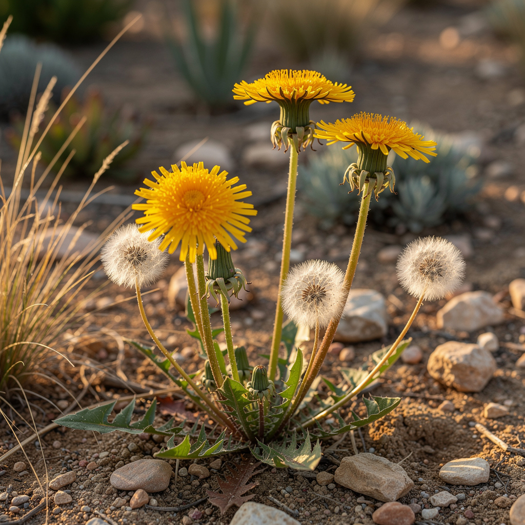 Grande fleur jaune d’urosperme sur sol minéral