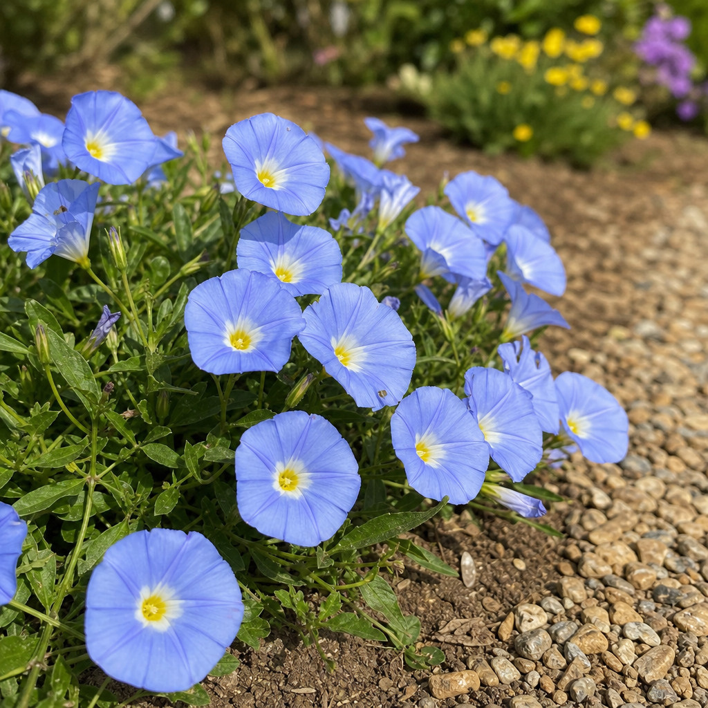 Fleurs bleues de belle-de-jour au soleil
