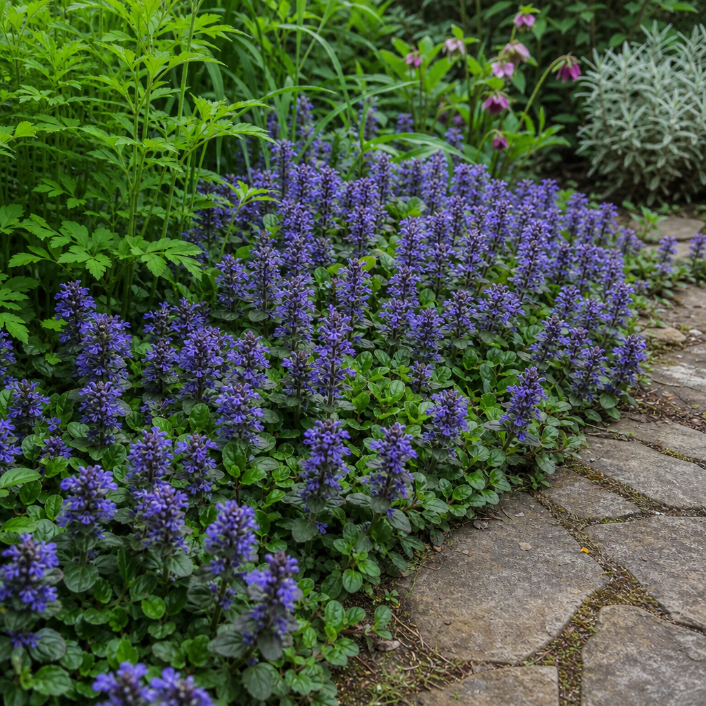 Bugle rampant violet au bord d’une allée